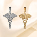 18k Gold Plated Caduceus Wing Serpents Pendant Stainless Steel Gothic Health Greek God Jewelry Men Doctor Nurse Gift