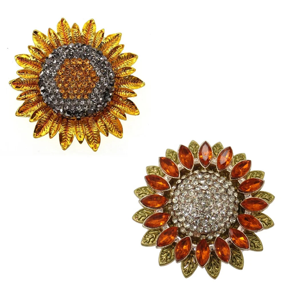 Fashion Jewelry Rhinestone Sunflower Shape Brooch Pins/Flat Back for Women Accessories/Gift