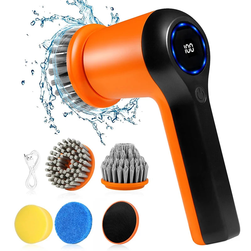 Electric Spin Scrubber 2000 MAh with 4 Replaceable Heads 2 Speeds Waterproof Handheld Spin Scrubber for Cleaning Kitchen Stove