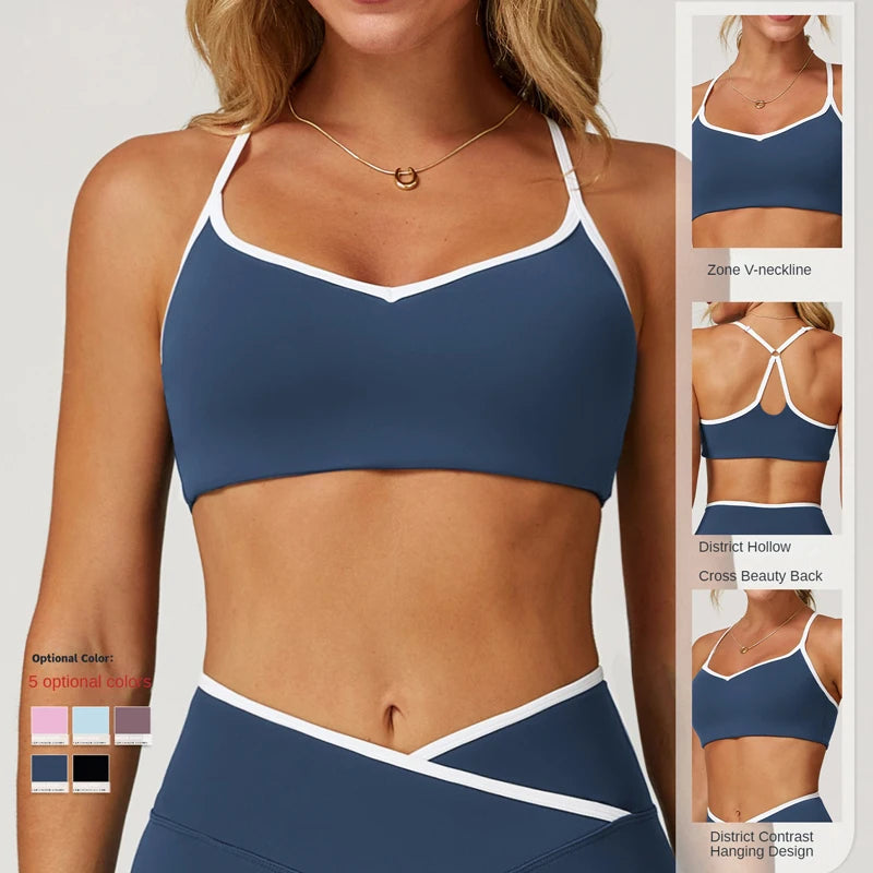 SHINBENE Contrast Color Adjustable Straps Sports Bra Sexy Workout Fitness Yoga Bras Bralettes