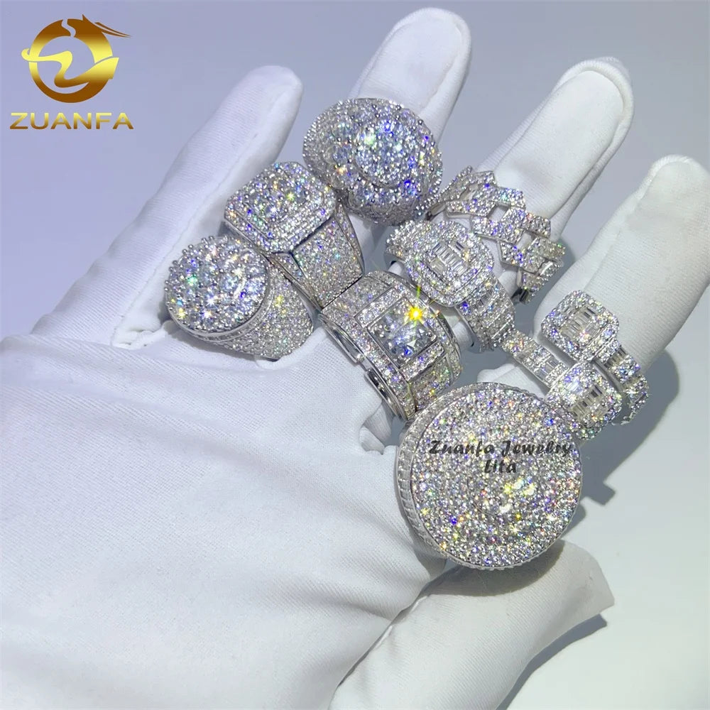 New Arrival Fine Jewelry 925 Sterling Silver Iced Out Diamond Hip Hop Mens Moissanite Ring