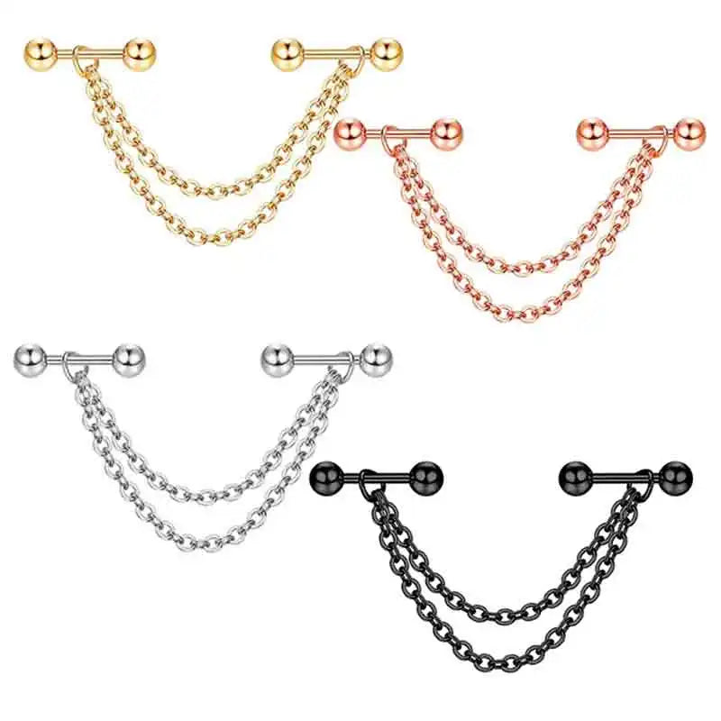 Trendy Chain Earrings for Women Double Piercing Dangle Hoop Earrings Tragus Earrings Stud Body Ear Piercings Cartilage St