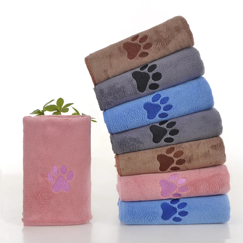 New Styles Pet Towels Soft Comfortable Thicken Cat Dog Bath Absorbent Quick Dry Non-stick Hair Towel Paw Embroidery Blankets