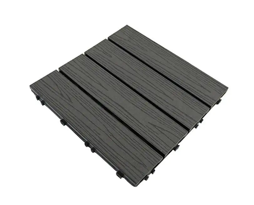 WPC Brushed European Outdoor Balcony Garden Decking Tiles 300x300mm Interlocking DIY Exterior Tiles
