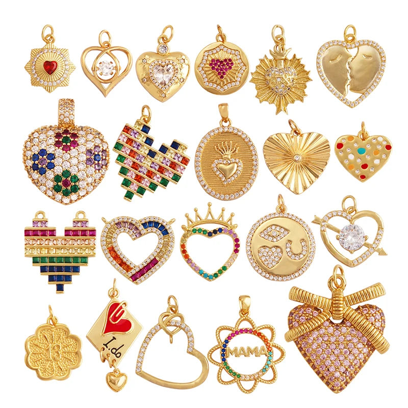 Fine Trendy Colourful Love Heart Charm PendantShining18K Gold Paved Full Zircon Jewelry Necklace Accessories Supplies M48