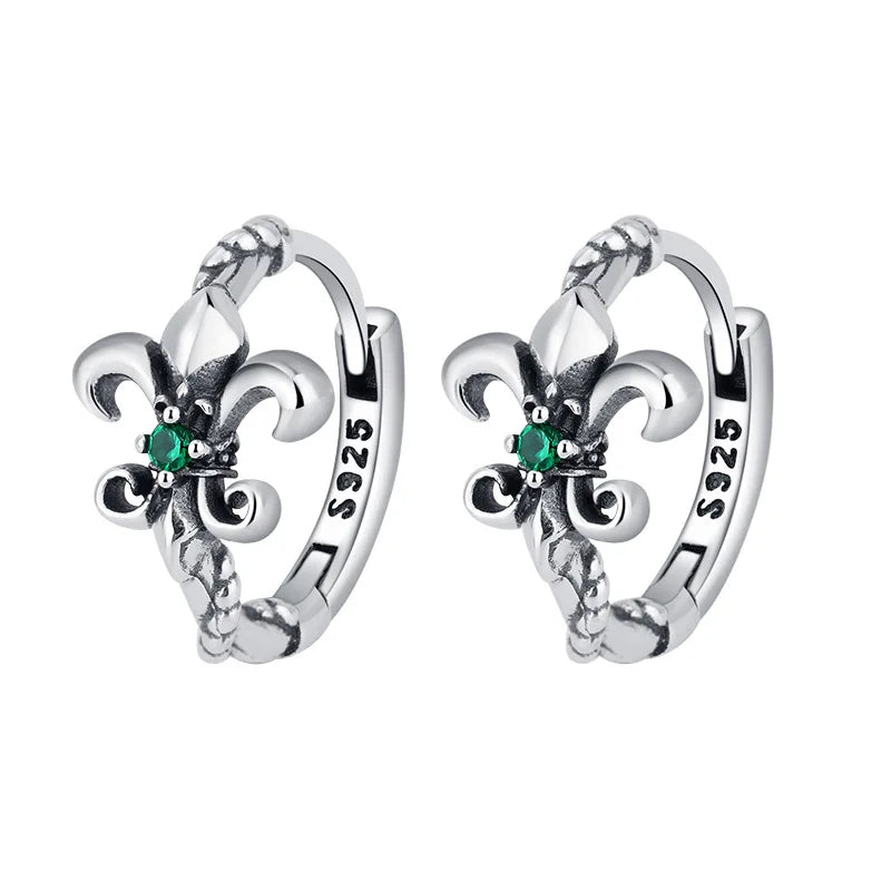 925 Sterling Silver Inlaid Green Cz Premium Design Vintage Women's Flower Earrings Factory Outlet