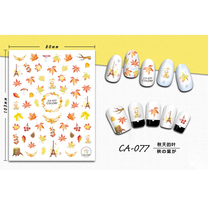 Wholesale Ca Fall Nail Sticker Maple Leaves 3d Nail Stickers Fall Leaf Flowers for Nail