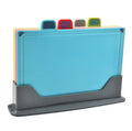 4-Piece Plastic Colored Index Chopping Cutting Board Set with Stand for Home Kitchen Use