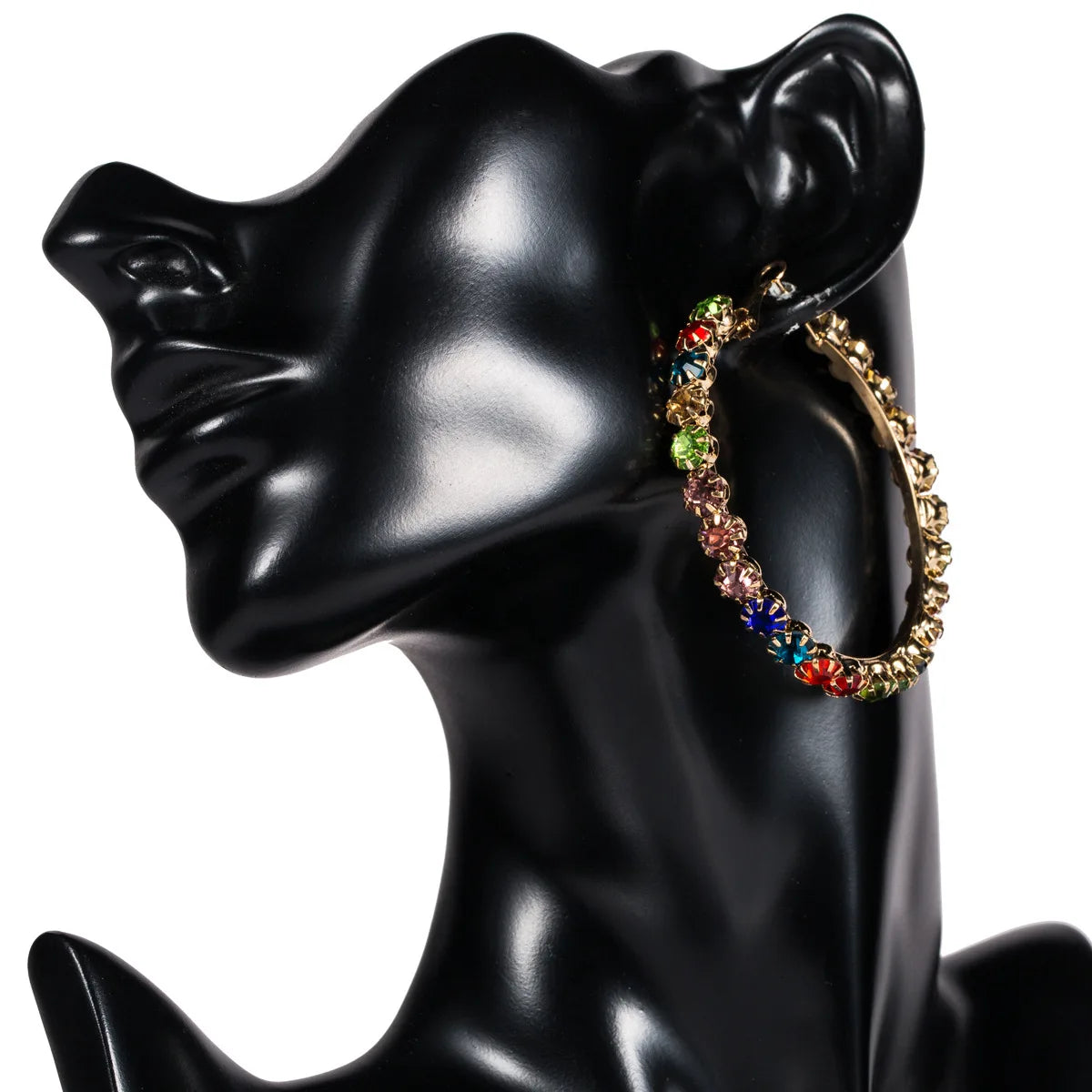 Geometric 925 Silver Post 18k Gold Plated Colorful Crystal 60mm Big Hoop Earrings Rainbow Rhinestone Hoop Earrings