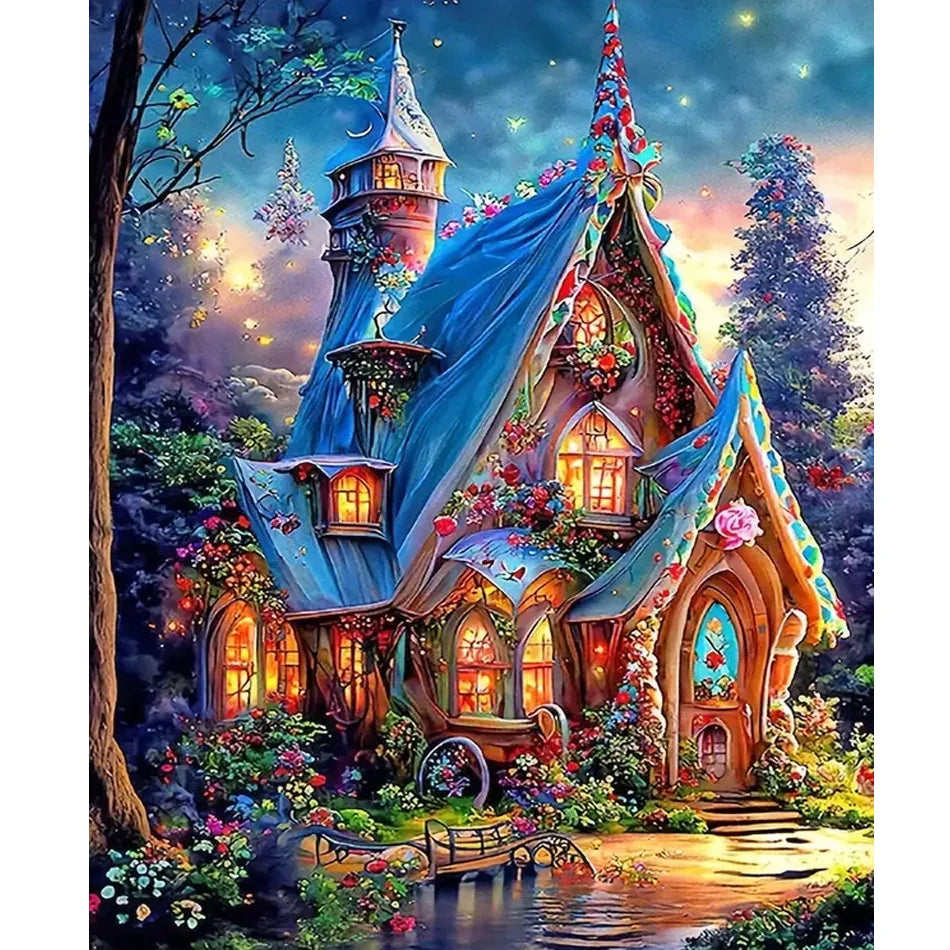 Adults' Forest House Landscape Painting by Numbers Kit 40x50cm/16x20inch Home Decoration Printed Picture by Numbers