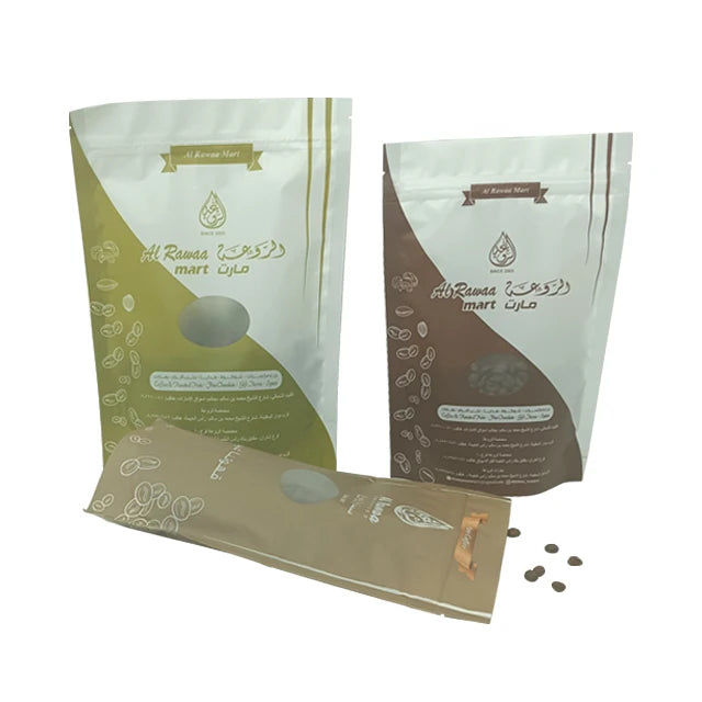 Custom Matte Black Finish Aluminum Foil Stand-up Zipper Pouch Kraft Heat Seal Airtight Mylar Bags Clear Window for Food Sugar