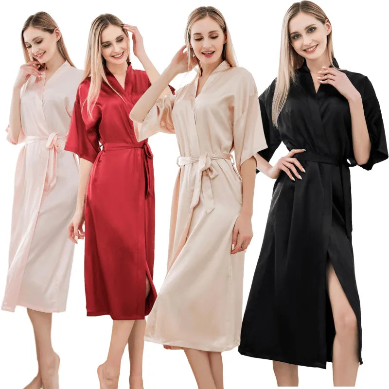 SFY-YH5026 High-quality Wholesale Women's Color Bathrobe Solid Kimono Robe Elegant Satin Pajama Home Wear Women's Casual Pajamas