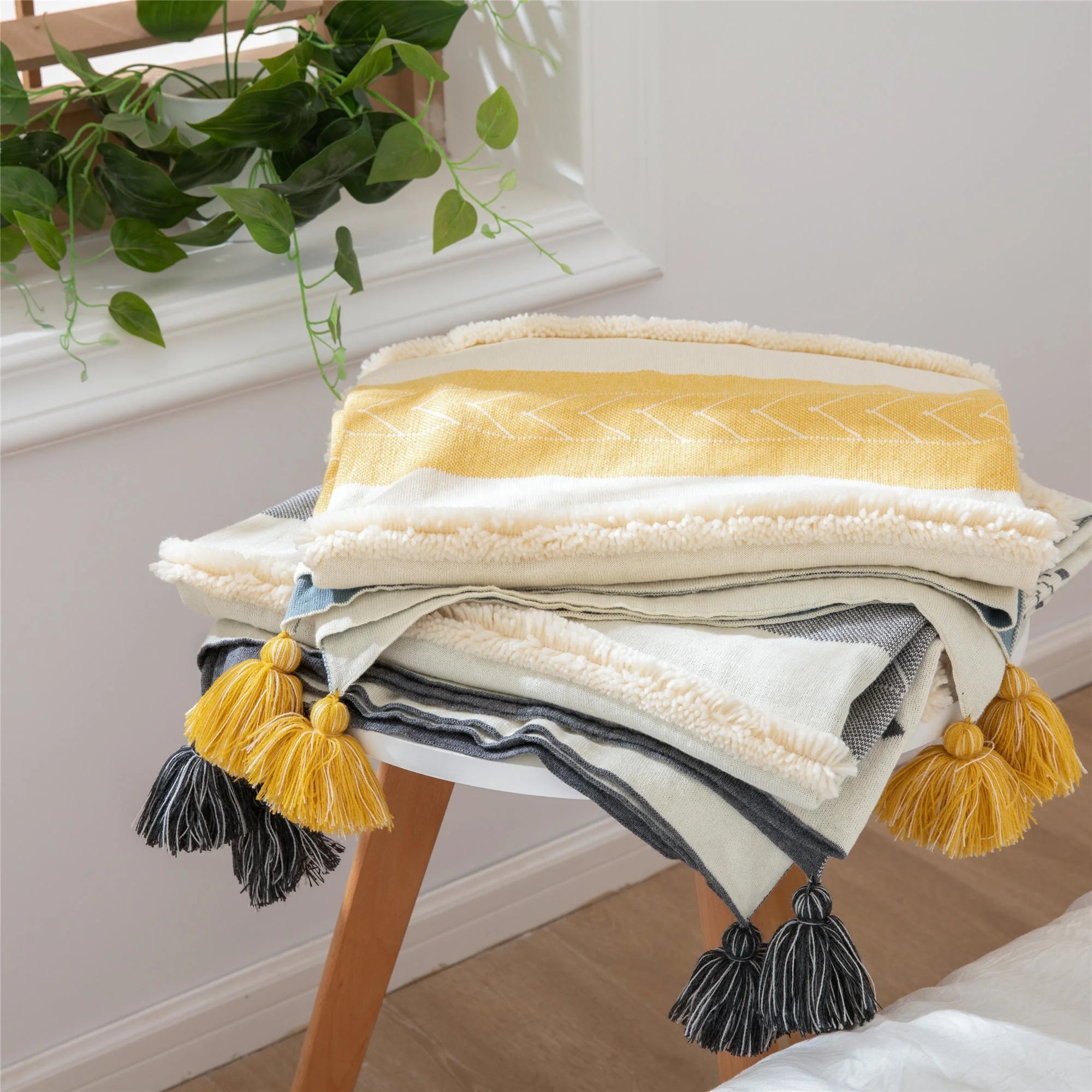Personalized Comfortable Wearable Cotton Knitted Throw Blanket for Sofa  Mm