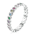 Silver Rainbow Love Ring 925 Sterling Silver Wedding Jewelry with Enamel Crystal Heart and Colorful Stars for Women SCR752
