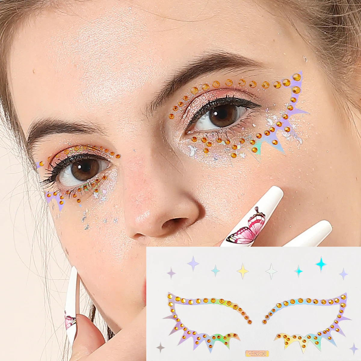 Custom Eco-Friendly Non-toxic Face Eye Laser Gem Tattoo Stickers Temporary Luxury Sexy Eyeliner Diamond Acrylic Tattoo