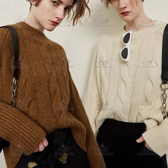Factory Custom Cable Knit Crewneck Jumper De Mujer Winter Lady Women's Merino Wool Blend Pullover Knit Sweater for Women