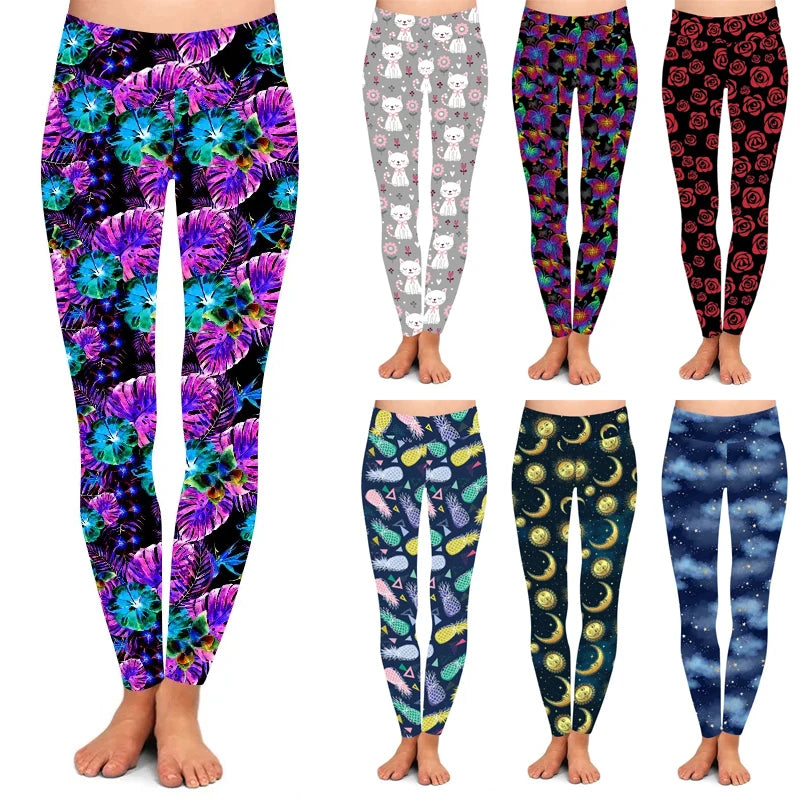 Factory Sale Custom Design Printed Color High Waist Soft 92% Polyester 8% Spandex Leggings for Women
