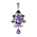 Charming Rhodium Plated 925 Sterling Silver Natural Amethyst Pendant for Women Birthday Gift