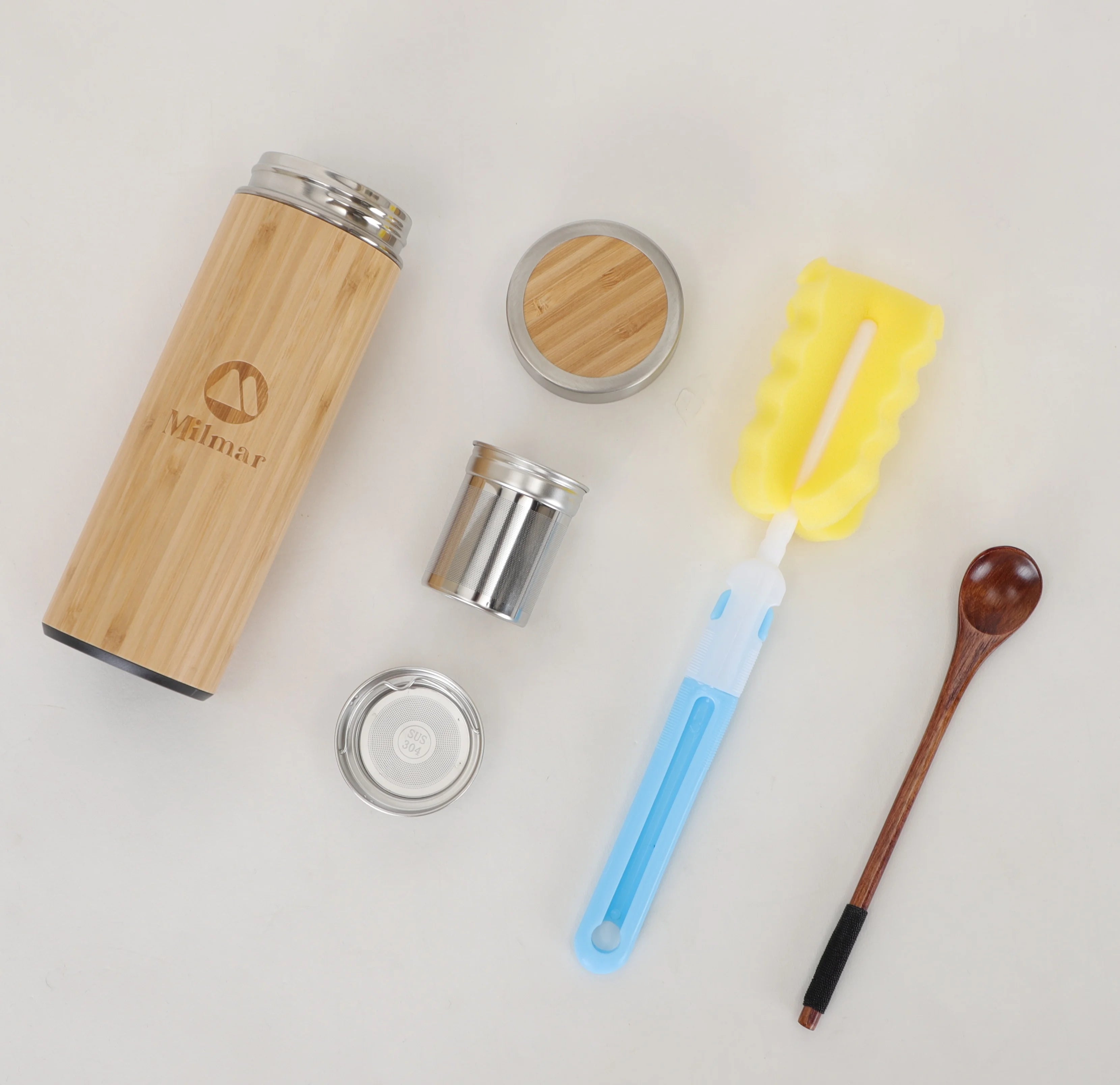 17oz Eco-Friendly Stainless Steel Bamboo Vacuum Flask Infuser Strainer 12-24hr for Hot/Cold Beverages Modern Luxury Design