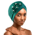 JINBEI-Yilibei Newest Spring & Summer Popular Environmental Friendly Milk Silk Monochrome Beaded Whip Turban Hat Sleep Bonnets