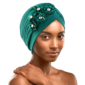 JINBEI-Yilibei Newest Spring & Summer Popular Environmental Friendly Milk Silk Monochrome Beaded Whip Turban Hat Sleep Bonnets