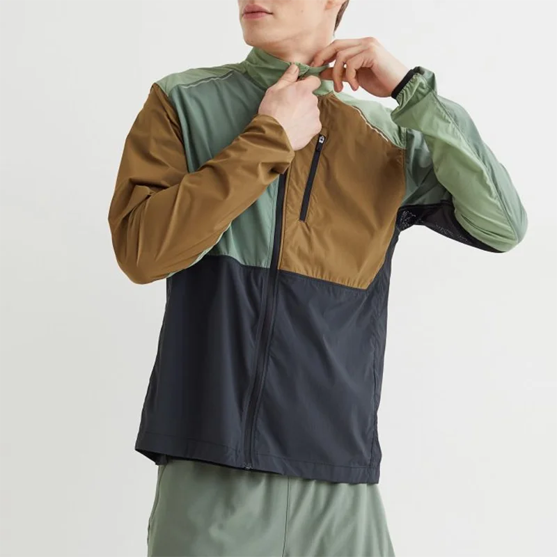 Factory Quick Dry Men Sport Windbreaker 100% Polyester Custom Color Block Outdoor Lightweight Windbreaker Jackets
