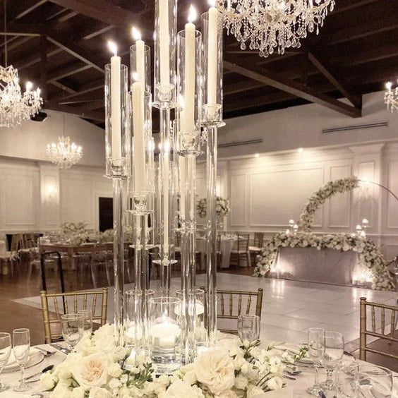 5-Arm Acrylic Pillar Holder Eco-Friendly Durable Clear Wedding Table Centerpiece Decoration with Flower Carton