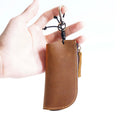 Handmade Vintage Genuine Cowhide Leather Key Storage Pouch Portable Car Key Protective Bag with Multi-Functional Zipper for Men