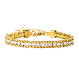 6mm Iced Out Stone Diamond Stainless Steel 18K Gold Plated Adjustable Tennis Bracelet Jewelry for Woman Men