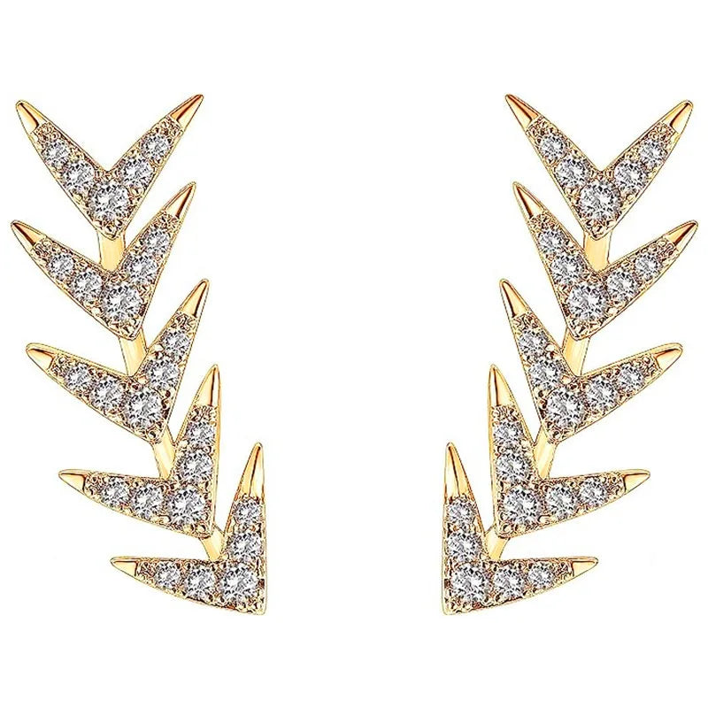 CAOSHI Exquisite Boomerang Shaped Design Full Paved Imitated Moissanite Gold Plated Long Earrings for Women CZ Stud Earrings OEM