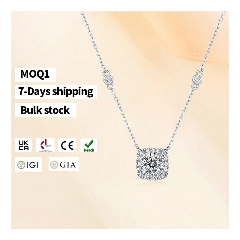 Free Video and Picture S925 Silver Necklace Moissanite Edge Dream Pendant Fashion Collar Bone Chain