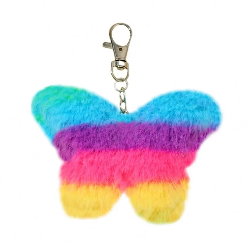 Ladies Bag Handmade Accessories Plush Butterfly Keychains Imitation Rabbit Hair Plush Pompom Keychain Multicolor Pendant Decor