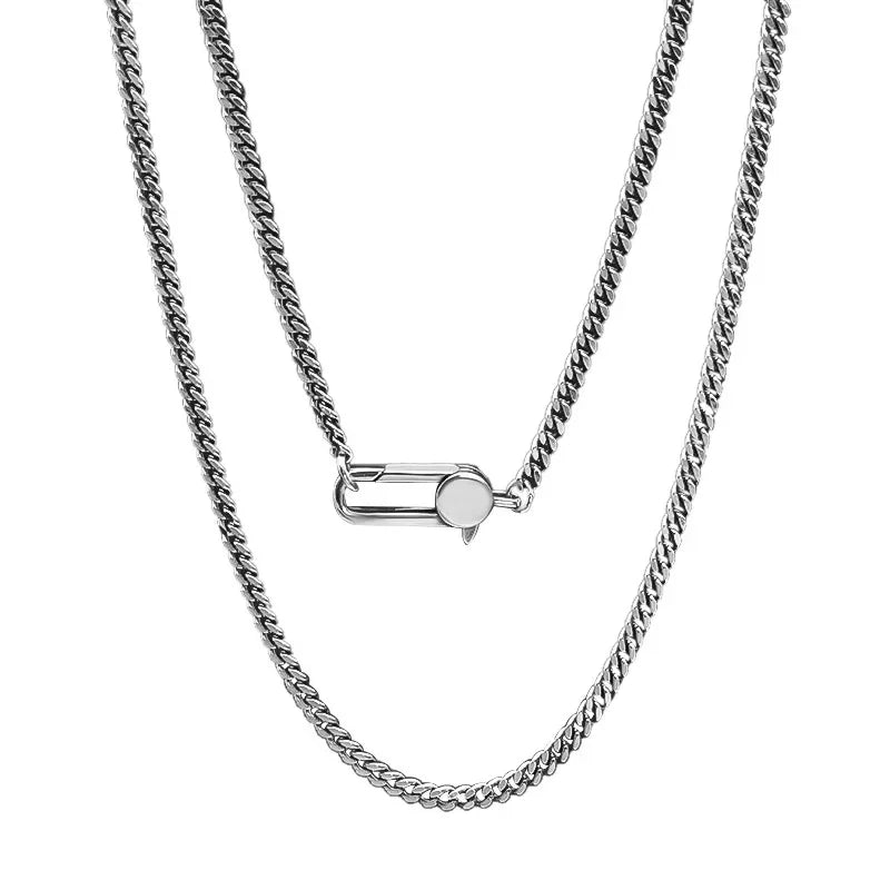 BOCAI 3MM New S925 Silver Wide-Faced Vintage Sweater Chain Long Link Necklace for Men Women Geometric Fine Silver Jewelry