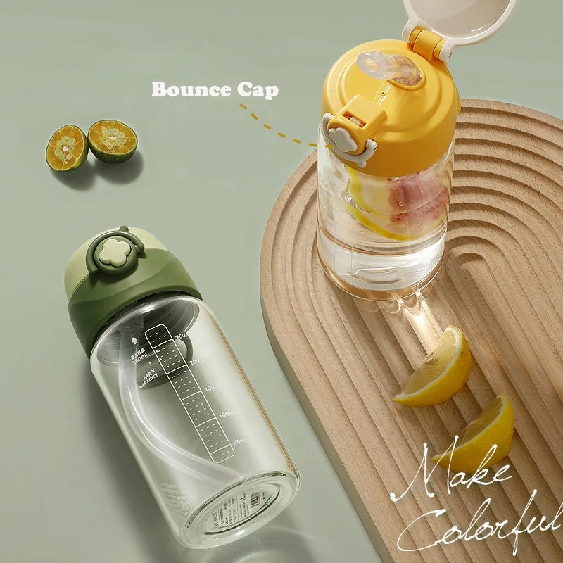 360ml/500ml High Borosilicate High Temperature Resistant Glass Water Bottle With Bounce Lid Scale and Leather Sleeve for School