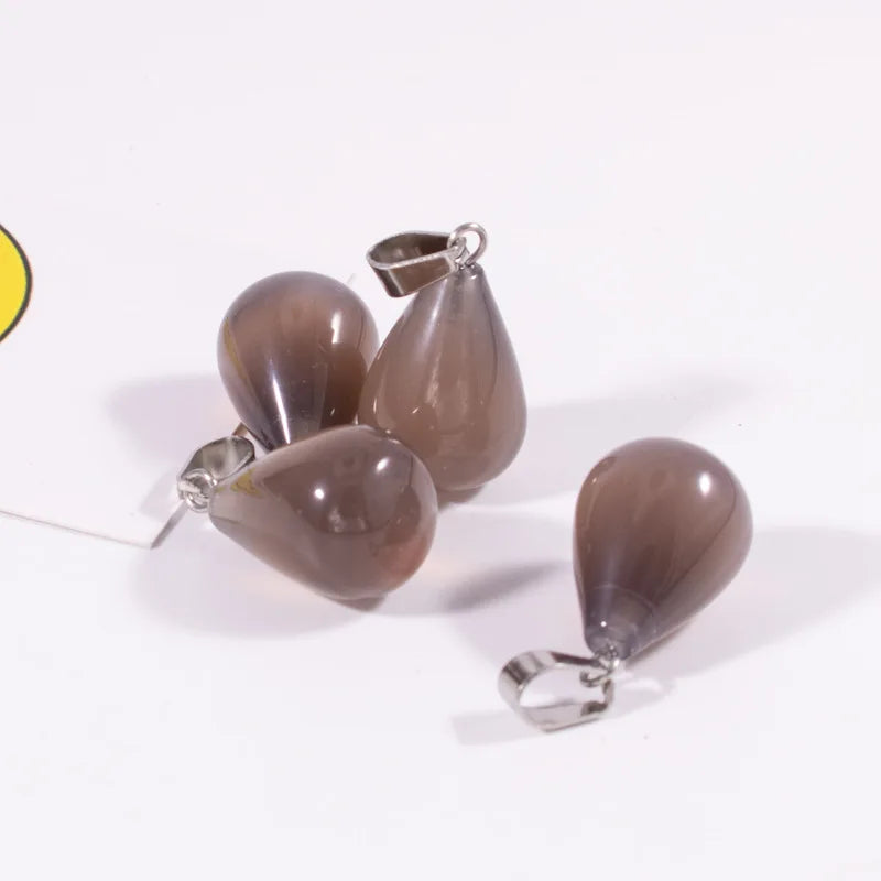 Huiying Natural Grey Agate Crystal Stone Water Drop Pendant for DIY Necklace Earrings Accessories Wholesale Jewelry