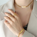 Hip Hop Metal Heavy Industry Exaggerated Geometry Bracelet Necklace Long Strip Square Plate Thick Chain Bracelet Necklace Set