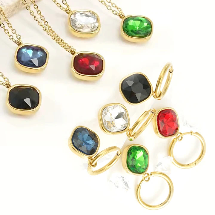 Solid Gold Plated Geometric Pendant Necklace with Trendy Link Chain Irregular Zircon Stainless Steel Main Material