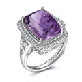 YBO 925 Sterling Silver Gemstone Amethyst Dainty Ring Natural Stone Jewelry for Wedding and Party