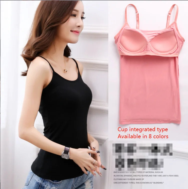 Y2k S-XL Integrated Strap Tank Top With Chest Cushion and No Steel Ring Summer Outerwear With Solid Color Bottom Vest