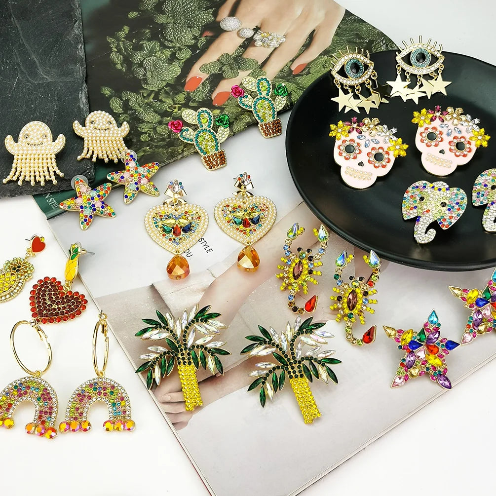 Geometric Boho Fashion Jewelry Multi-type Rhinestone Drop Earrings Lovely Animal Diamond Stud Earrings Drop Dangle Earrings