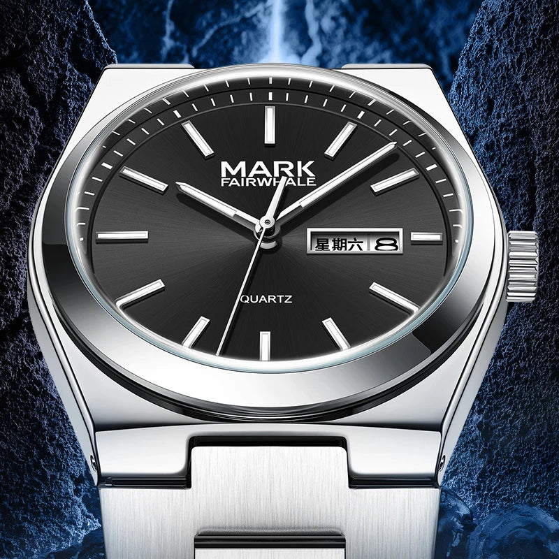 Mark Fairwhale Super Thin Stainless Steel Strap Auto Date Men Business Quartz Watch