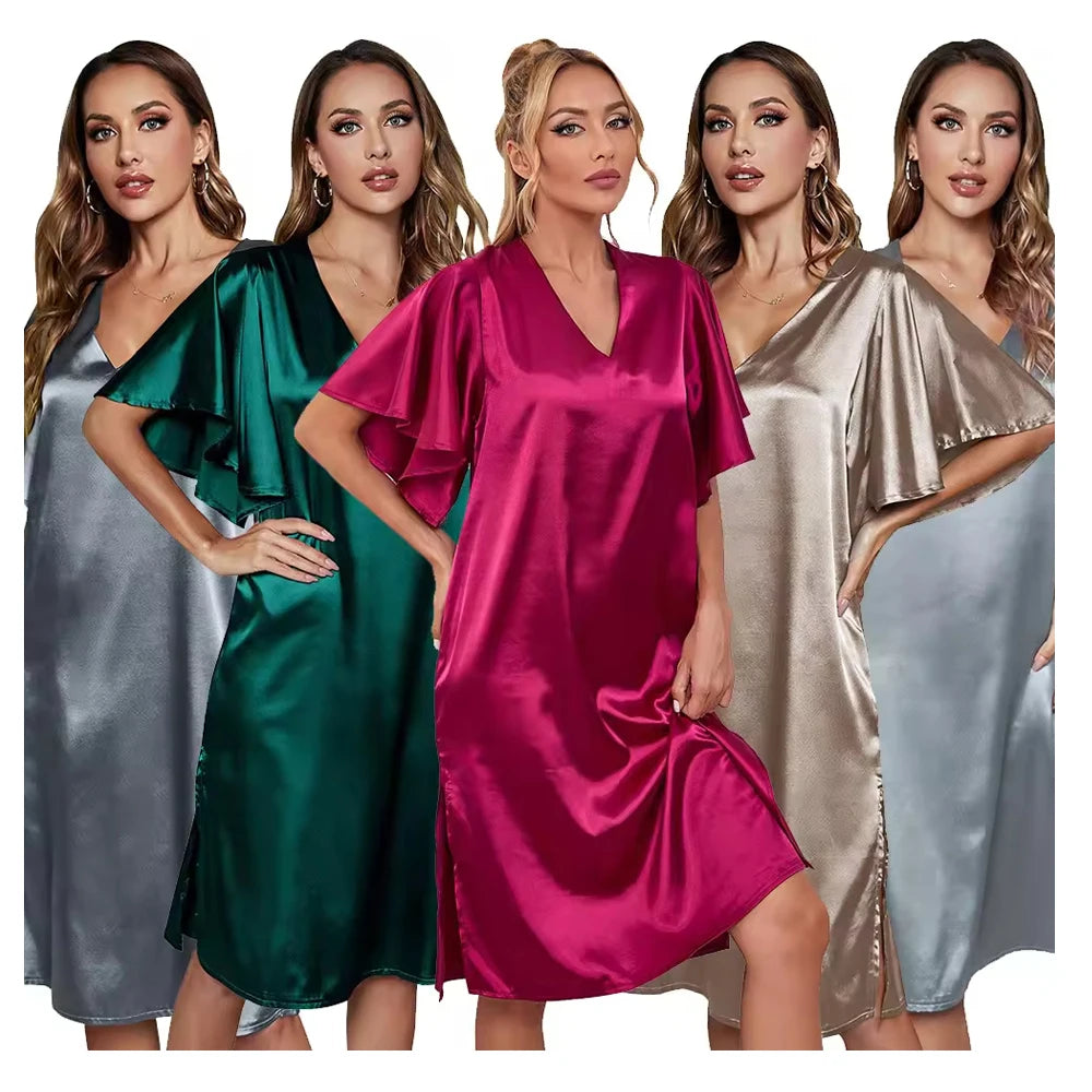 Solid Summer Sleepwear Dresses Short Sleeve Blank Pajamas Long Dress Pjs Sleeping Gowns Pyjamas Clothing
