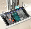 Tiktok Trend  Black White  Digital Display Faucet Stainless Steel Single Bowl Bionic Farmhouse Ceramic Kitchen Sink