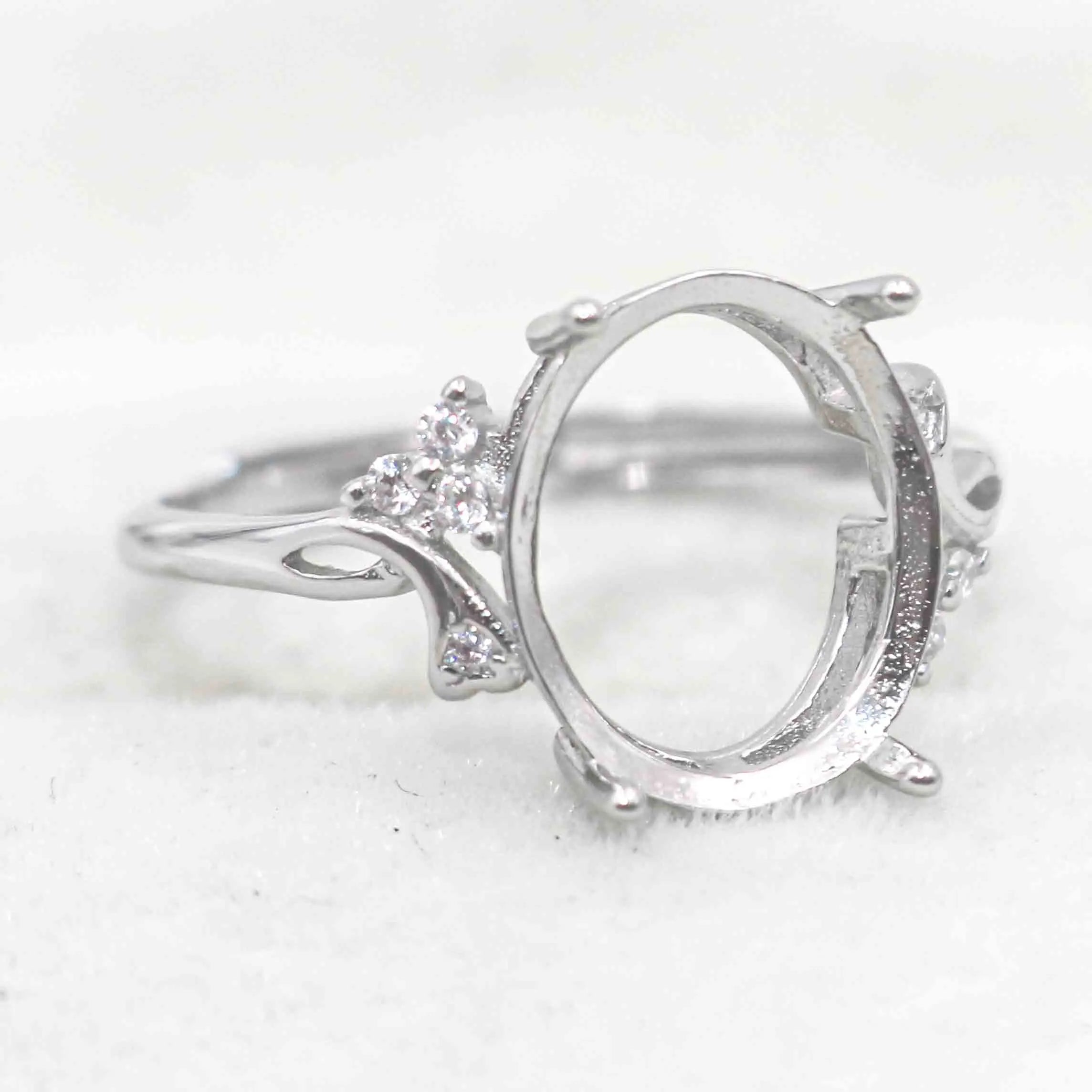 Sterling Silver 10*12mm Semi Mount Ring Empty Frame Blank Support Setting S925 Base Holder Without Center Stone for DIY Inlay