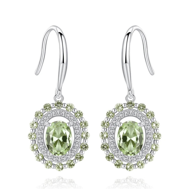 Fashion Fine Jewelry 925 Sterling Silver Gemstone Olive Emerald Earrings for Women