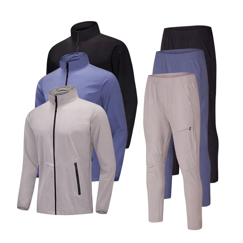 Activewear 2 Pieces 90% Nylon 10% Spandex Custom Logo Full Zip Jacket and Joggers Tracksuit for Men