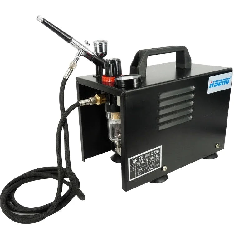 Double Piston Portable Electric Airbrush Compressor AS18AK with Adjustable Pressure Gauge for Multi-Purpose Painting