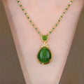 Trendy Artificial Jade Water Droplets Pendant Light Female Necklace Niche Design Sense of Luxury Fashion Collarbone Necklace