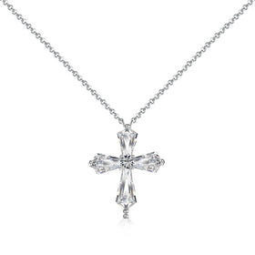 Dylam Exquisite Cross Pendant 925 Sterling Silver Necklace Diamond Cz Zirconia Chain for Party Birthday Gift Necklaces Women