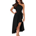 Eco-friendly Women Clothes Casual Dress Women's One Shoulder Solid Color Evening Dress Custom Girls Dresses
